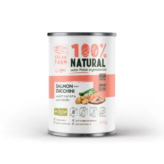 FRESH FARM Coarse XS-XL, Somon și Zucchini, conservă hrană umedă fără cereale câini, (pate), 400g