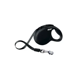 Lesa retractabila, neagra, lungime 5 m, pentru caini cu greutate de pana la 50 kg