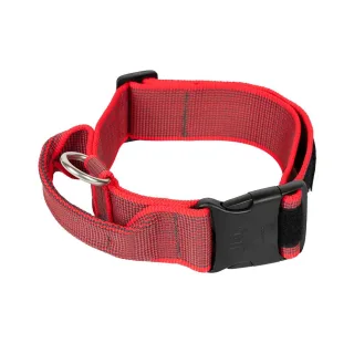 Zgarda caini Julius K-9, rosie, reglabila, cu maner, 49-70 cm x 5 cm