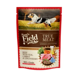 SAM'S FIELD, XS-XL, Vițel și Morcov, plic hrană umedă fără cereale câini, (în aspic), 260g