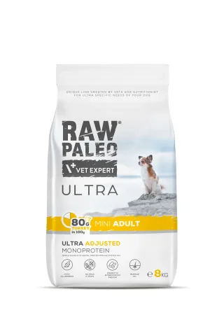 Hrană uscată pentru câini Raw Paleo Ultra Turkey Mini Adult, 8 kg