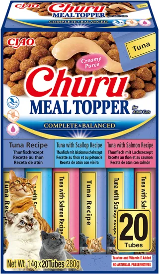 Churu Meal Topper Tuna Variety Recompensa Cremoasa Reteta cu Ton, Scoici si Somon