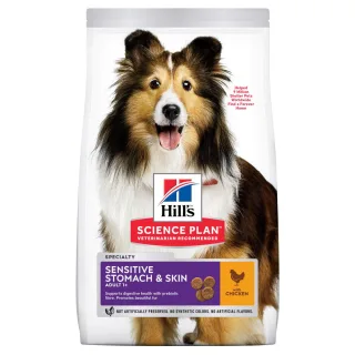 Hills SP CANINE ADULT SKIN & STOMACH CHK, hrana uscata pentru caini adulti, cu pui, 14 KG