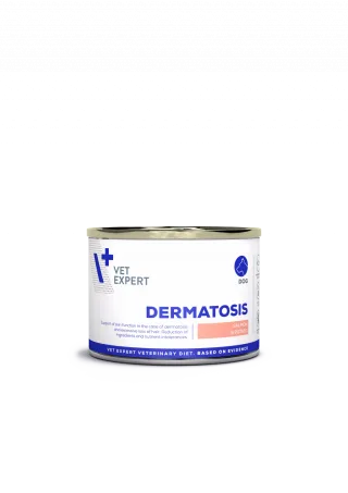 Hrana umeda dietetica pentru caini cu afectiuni dermatologice Vet Expert Dermatosis Dog, somon si cartofi, 5 x 200 g