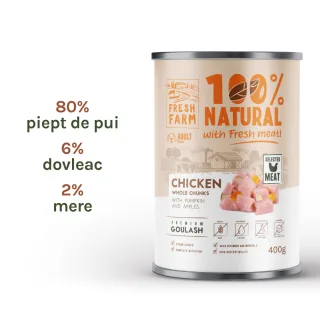 Fresh Farm Goulash, cu pui, dovleac si merei, hrana umeda pentru caini, fara cereale, 400 gr