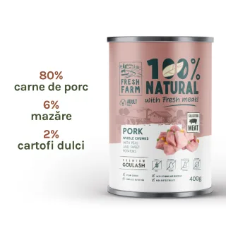 Fresh Farm Goulash, cu porc, mazare si cartof dulce, hrana umeda pentru caini, fara cereale, 400 gr