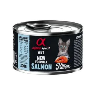Hrană umedă Premium pentru pisică junior Alpha Spirit, cu somon, Pachet 5 X 200 g