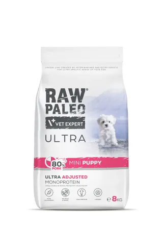 Hrană uscată pentru căței, Raw Paleo Ultra Pork, talie mică, 8 kg