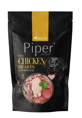 Hrana umeda pentru caini PIPER DOG, inimi de pui si spanac. 500g