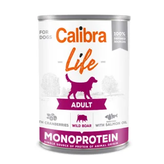 Calibra Dog Life Adult, hrana umeda pentru caini adulti, cu merisoare, mistret, si ulei de somon, 6 x 400 g