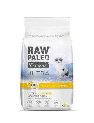 Hrană uscată pentru câini Raw Paleo Ultra Turkey Medium&Large Puppy 2kg