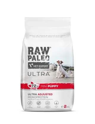 Hrană uscată pentru câini Raw Paleo Ultra Beef Mini Puppy 2kg
