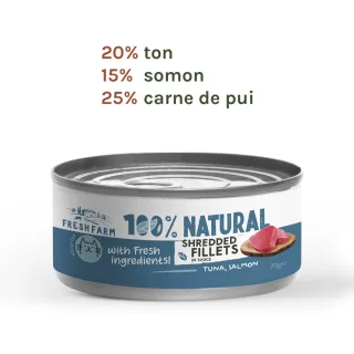 Fresh Farm Shredded fillets in sauce with tuna, salmon and chicken 70 gr