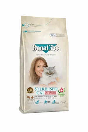 BonaCibo Adult Cat Sterilised Urinary Care cu Somon, 2 kg