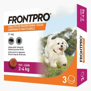 Antiparazitar caini impotriva puricilor si a capuselor, sub forma de comprimat, FrontPro S 11 mg, pentru caini intre 2-4 kg, 1 comprimat