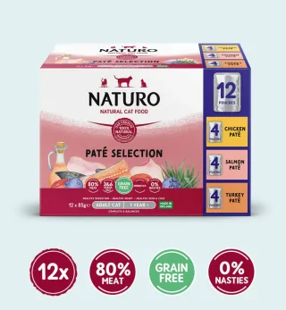 Naturo Cat Adult Pate Selection cu Pui, Somon si Curcan 12x85 Gr