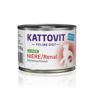 KATTOVIT Renal, Curcan, dietă veterinară, conservă hrană umedă pisici, sistem renal, (în aspic), 185g