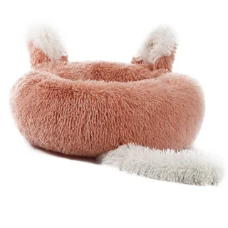 Culcus Patut Rotund, Pufos, Pentru Caini si Pisici, 50 Cm, Roz, codita si urechi
