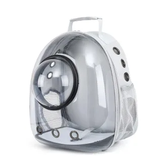 Rucsac pentru transport pisici, cu hublou, gri, 41 x 32 x 25 cm