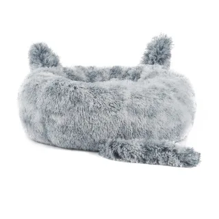 Culcus Patut Rotund, Pufos, Pentru Caini si Pisici, 50 Cm, Gri, cu erchi si codita