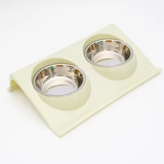 Castron dublu metalic hrana si apa pentru caini si pisici, cu suport plastic ridicat, Large, 37,5 X 25 X 7.5 cm, verde