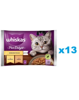WHISKAS Pure Delight 52x85g hrana pisici adulte, bucati de pui si curcan in aspic