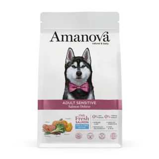 AMANOVA Adult Sensitive, XS-XL, Somon, hrană uscată monoproteică fără cereale câini, piele & blană, sistem digestiv, 2kg