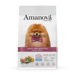 AMANOVA Adult Mini Sensitive, XS-S, Somon, hrană uscată monoproteică fără cereale câini, piele & blană, sistem digestiv, 2kg
