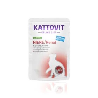 KATTOVIT Renal, Curcan, dietă veterinară, plic hrană umedă pisici, sistem renal, (în sos), 85g