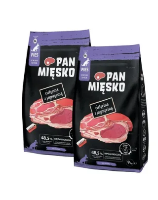 PAN MIĘSKO Vițel cu miel pentru câini seniori M 2x9 kg