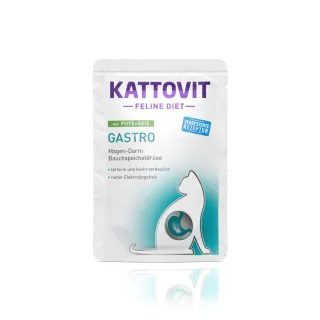 KATTOVIT Gastro, Curcan și Orez, dietă veterinară, plic hrană umedă pisici, sistem digestiv, (în sos), 85g