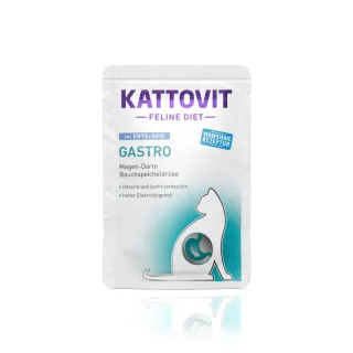 KATTOVIT Gastro, Rață și Orez, dietă veterinară, plic hrană umedă pisici, sistem digestiv, (în sos), 85g