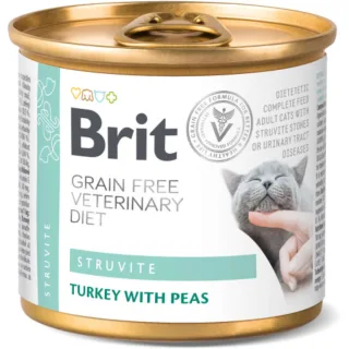 BRIT VD Struvite, Curcan, dietă veterinară, conservă hrană umedă fără cereale pisici, sistem urinar, (în aspic), 200g