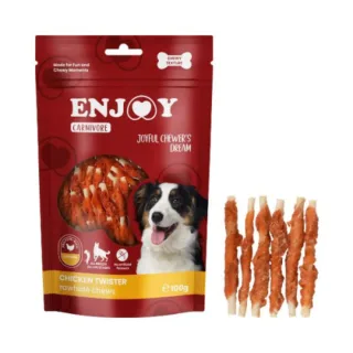 ENJOY Carnivore Twister Rawhide Chews, XS-XL, Pui, punguță recompense câini, 100g