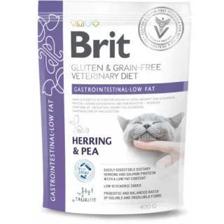 BRIT VD Gastrointestinal Low Fat, Hering, dietă veterinară, hrană uscată fără cereale pisici, sistem digestiv, 400g