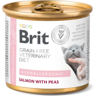 BRIT VD Ultra Hypoallergenic, Somon, dietă veterinară, conservă hrană umedă fără cereale pisici, alergii, (în aspic), 200g