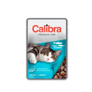 CALIBRA Premium Line, Păstrăv și Somon, plic hrană umedă pisici, (în suc propriu), 100g