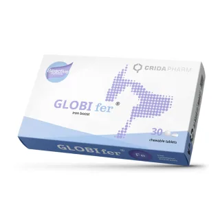 CRIDA PHARM Globi Fer Iron Boost, supliment sistem cardio-vascular câini, comprimate masticabile CRIDA PHARM Globi Fer Iron Boost, XS-XL, supliment sistem cardio-vascular câini și pisici, cutie, 30 comprimate masticabile