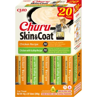 INABA Churu Skin&Coat Chicken Varieties, Pui, cutie recompense fără cereale pisici, (piure), 280g