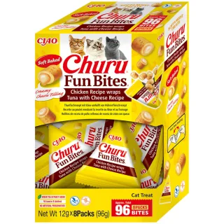 INABA Churu Fun Bites, Pui și Brânză, cutie recompense fără cereale pisici, 96g