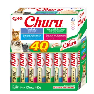 INABA Churu Creamy Varieties, Ton și Fructe de Mare, cutie recompense fără cereale pisici, (piure), 560g