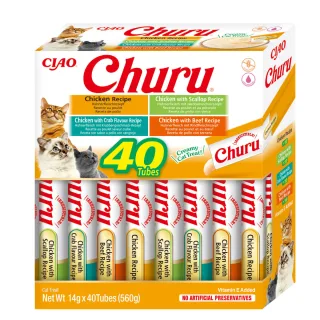 INABA Churu Creamy Varieties, Pui, cutie recompense fără cereale pisici, (piure), 560g