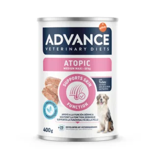 ADVANCE VETERINARY DIETS Atopic Medium & Maxi, M-XL, Curcan, dietă veterinară, conservă hrană umedă câini, piele & blană, (pate), 400g