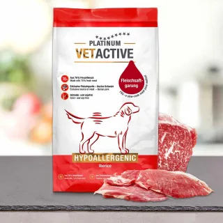 PLATINUM Vetactive Hipoalergenic, XS-XL, Iberico, hrană uscată monoproteică fără cereale câini, alergii, semimoist, 1.5kg
