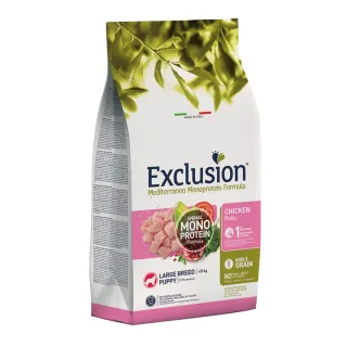 EXCLUSION Mediterraneo Monoprotein Formula Puppy Large Breed, L-XL, Pui, hrană uscată monoproteică câini junior, 12kg