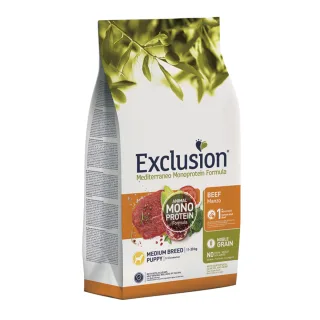 EXCLUSION Mediterraneo Monoprotein Formula Puppy Medium Breed, M, Vită, hrană uscată monoproteică câini junior, 12kg