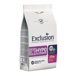 EXCLUSION Monoprotein VD Hypoallergenic Medium&Large, M-XL, Porc și Mazăre, dietă veterinară, hrană uscată fără cereale câini, alergii, 2kg