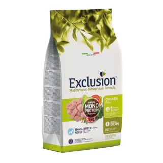 EXCLUSION Mediterraneo Monoprotein Formula Small Breed, XS-S, Pui, hrană uscată monoproteică câini, 7kg