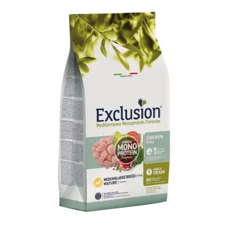 EXCLUSION Mediterraneo Monoprotein Formula Mature Medium&Large, M-XL, Pui, hrană uscată monoproteică câini senior, 12kg