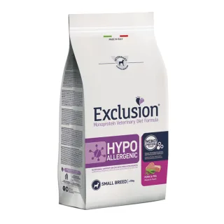 EXCLUSION Monoprotein VD Hypoallergenic Small, XS-S, Porc și Mazăre, dietă veterinară, hrană uscată fără cereale câini, alergii, 7kg